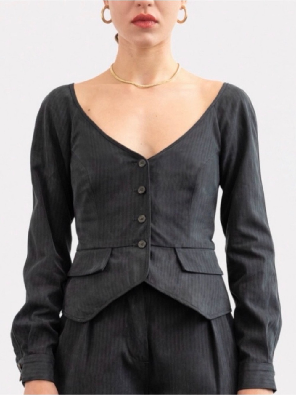 Mara Hoffman Black Pinstripe Button Front Top size 4